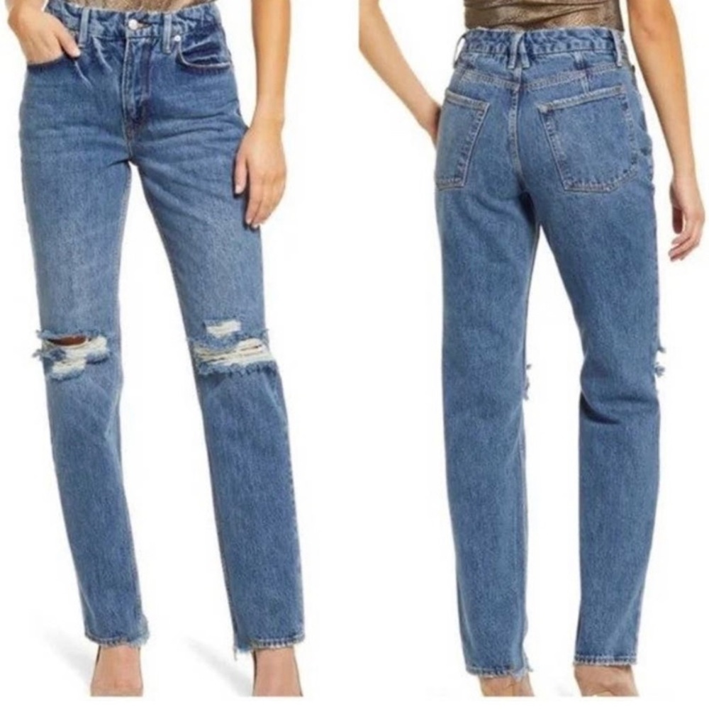 SOLD Good American Good '90s Ripped Slim Fit Straight Leg Jeans - Picture 1 of 2